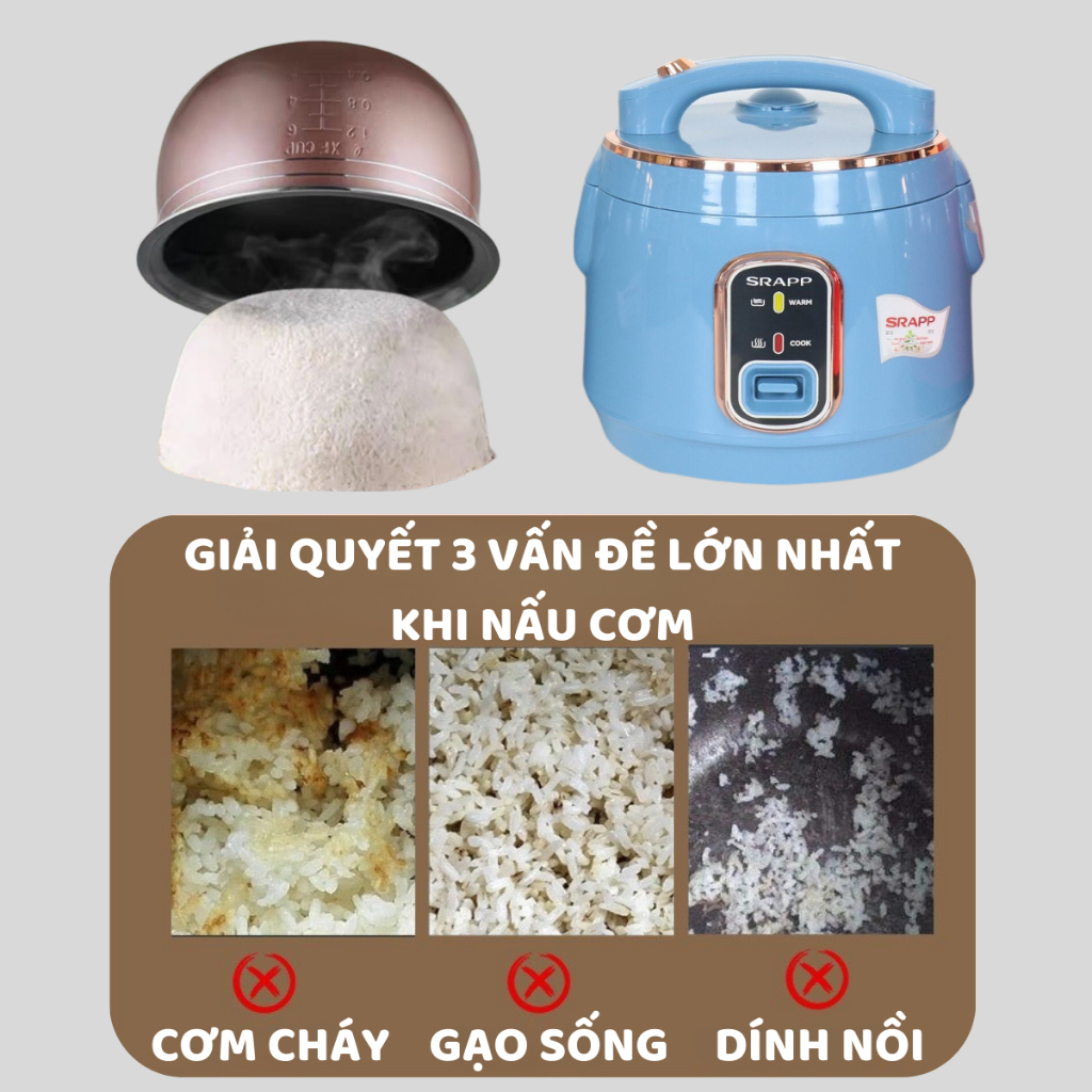 Nồi cơm điện SRAPP dung tích 1,8L công suất 700W nấu cơm cực nhanh, nồi chống dính 3 lớp cực dày dặn