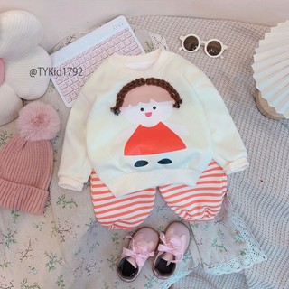 Quần áo trẻ em, Bộ nỉ thu đông bé gái họa tiết chibi cho bé 9-27kg S1792 | Tiểu Yến KID