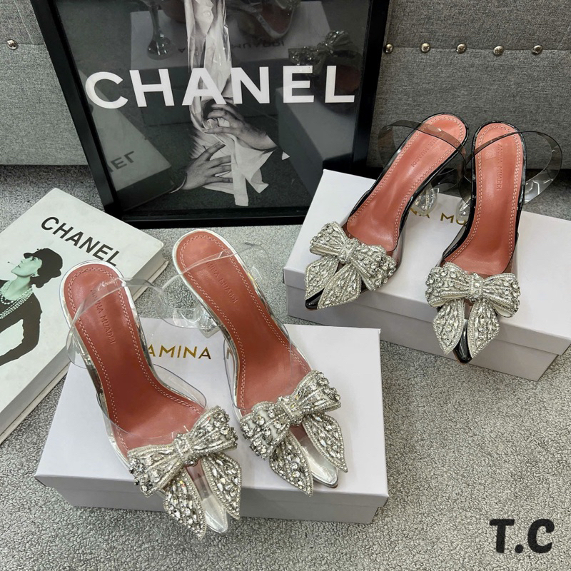 Guốc nhọn   nơ đính đá quai trong
