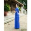 Áo Dài Lụa Đính Hoa A64 Xanh Coban Vẽ Thủ Công Lấp Lánh [Co Giãn Nhẹ, Thấm Hút] Nữ Women Dress, Áo Dài ChoMẹ