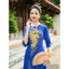 Áo Dài Lụa Đính Hoa A64 Xanh Coban Vẽ Thủ Công Lấp Lánh [Co Giãn Nhẹ, Thấm Hút] Nữ Women Dress, Áo Dài ChoMẹ