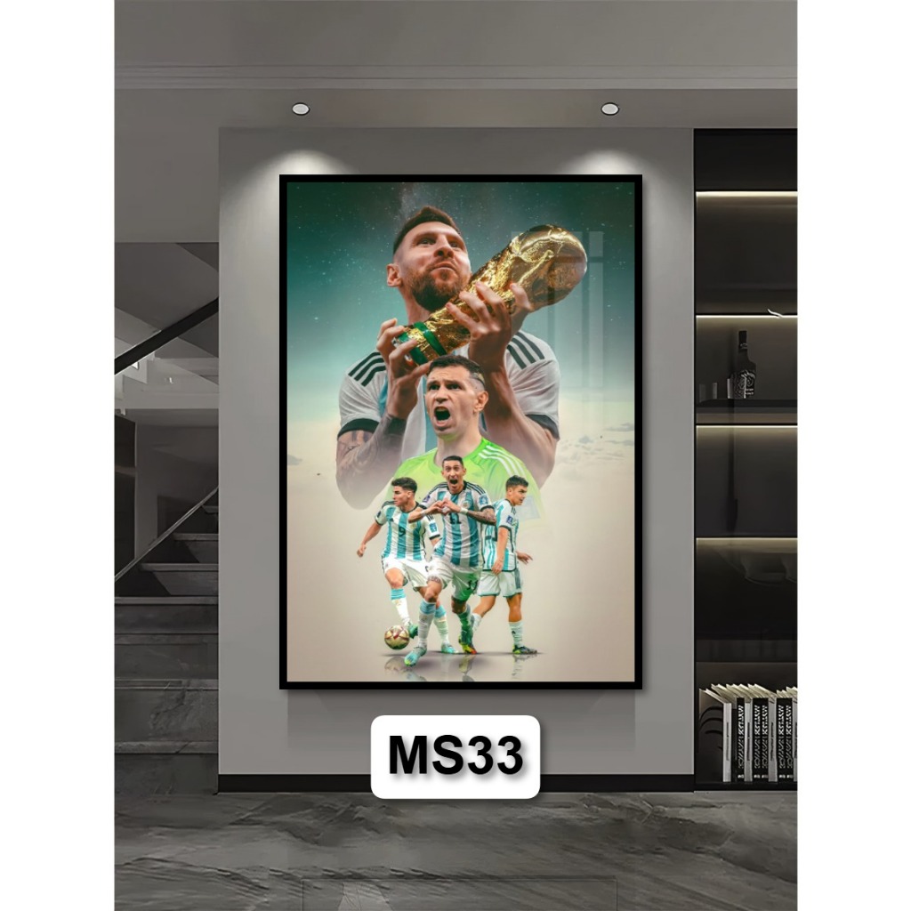 Tranh Poster Bóng Đá Messi (M10) Bằng Gỗ Tráng Gương Có Khung Decor Nhà Không Gian Làm Việc