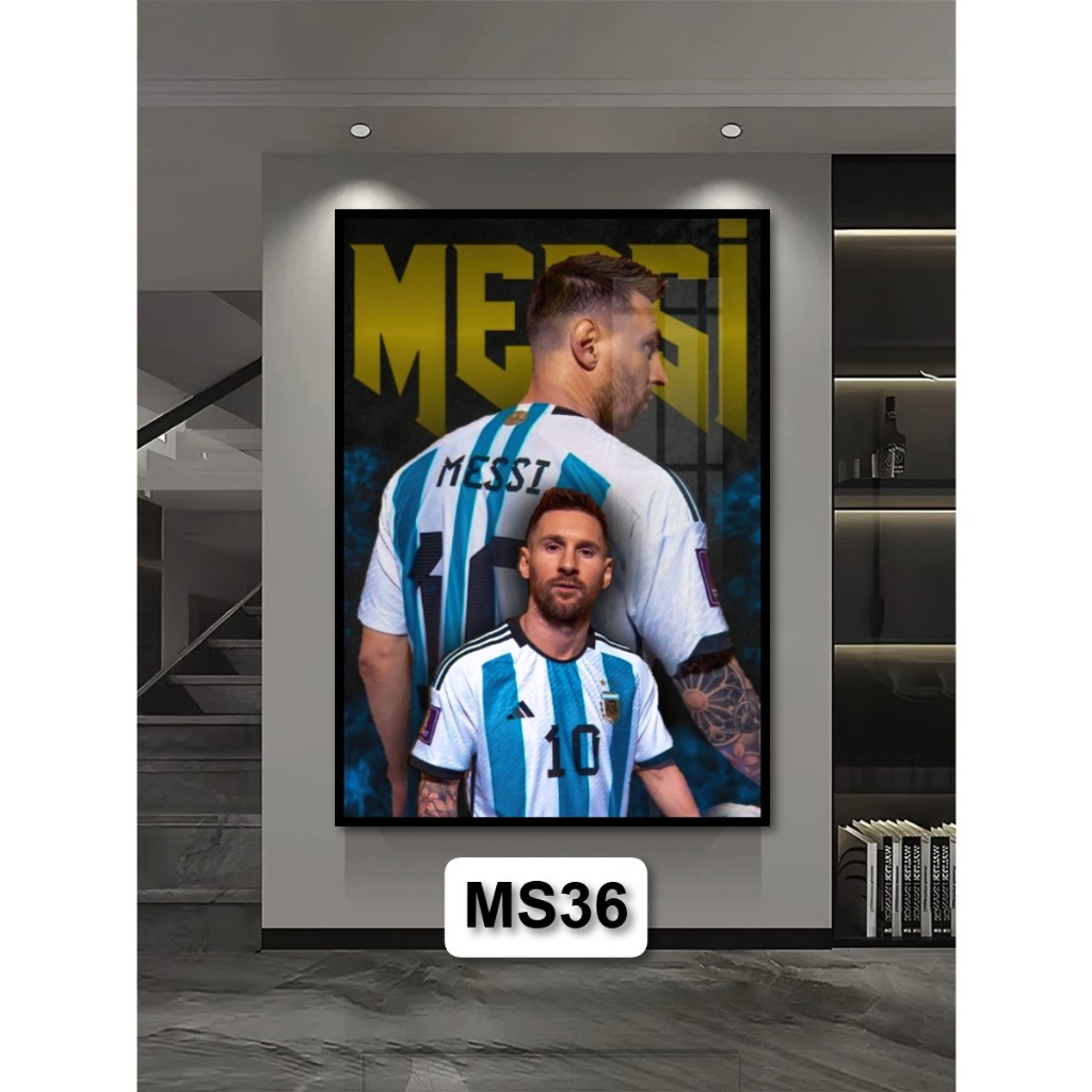 Tranh Poster Bóng Đá Messi (M10) Bằng Gỗ Tráng Gương Có Khung Decor Nhà Không Gian Làm Việc
