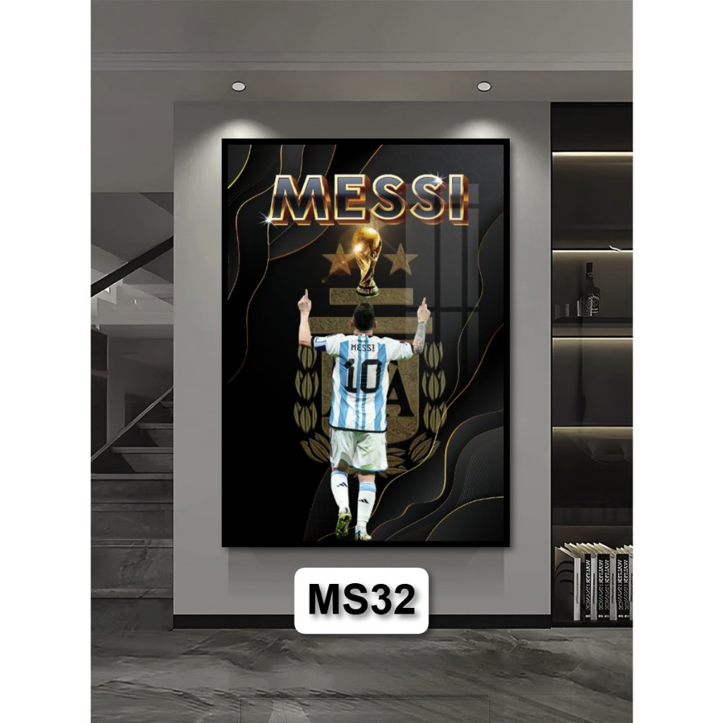 Tranh Poster Bóng Đá Messi (M10) Bằng Gỗ Tráng Gương Có Khung Decor Nhà Không Gian Làm Việc