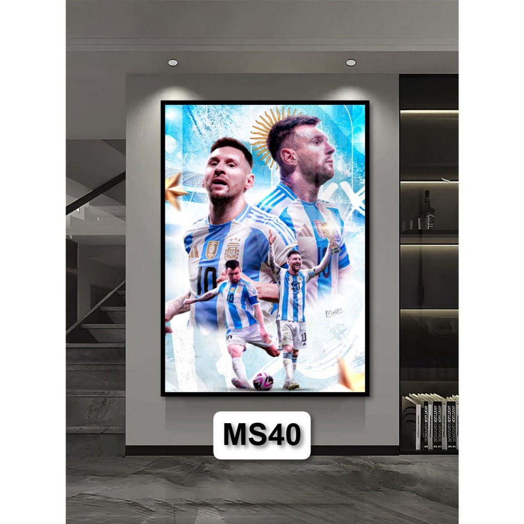 Tranh Poster Bóng Đá Messi (M10) Bằng Gỗ Tráng Gương Có Khung Decor Nhà Không Gian Làm Việc