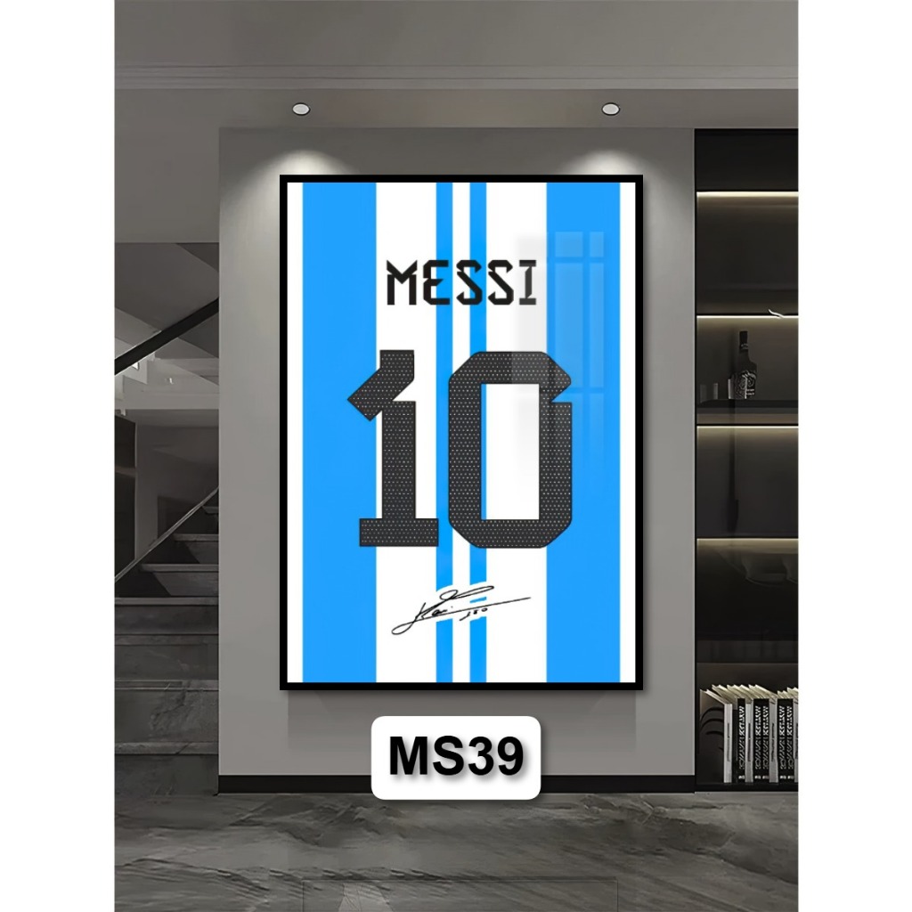 Tranh Poster Bóng Đá Messi (M10) Bằng Gỗ Tráng Gương Có Khung Decor Nhà Không Gian Làm Việc