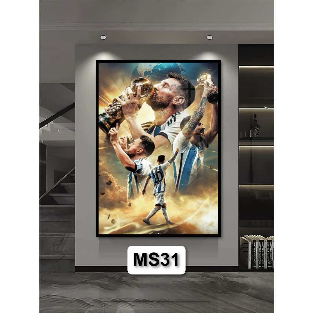 Tranh Poster Bóng Đá Messi (M10) Bằng Gỗ Tráng Gương Có Khung Decor Nhà Không Gian Làm Việc