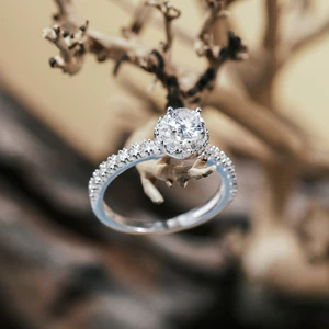 KL0103 Nhẫn Bạc Nữ Min Emilia Halo Tròn Đai Nửa Tấm 1.5ly Đá Chủ Round Cut 5.0ly by Kylan Silver