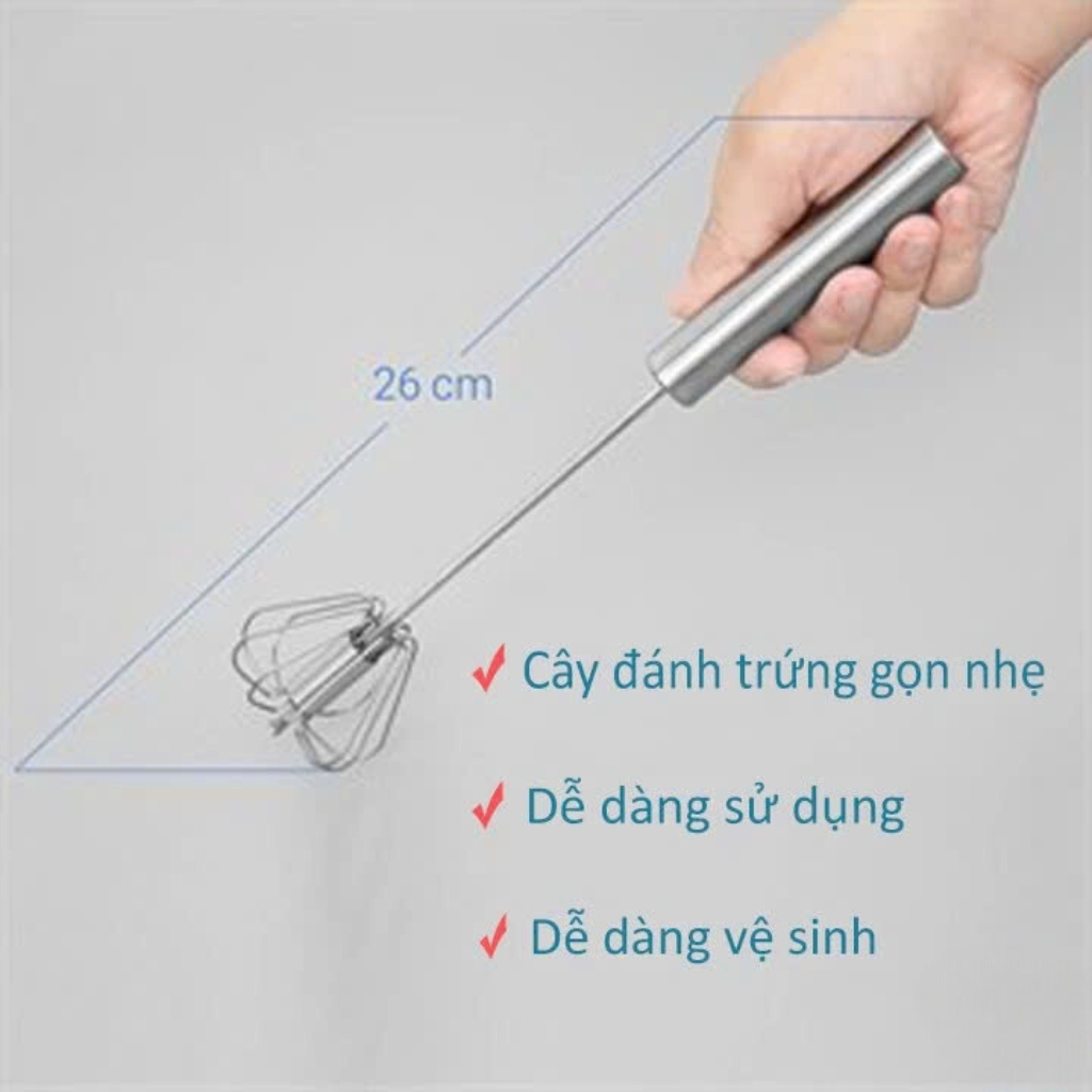Cây Đánh Trứng Bằng Thép Không Gỉ Cây Đánh Trứng Inox Mini Cầm Tay Có Trục Xoay Bán Tự Động