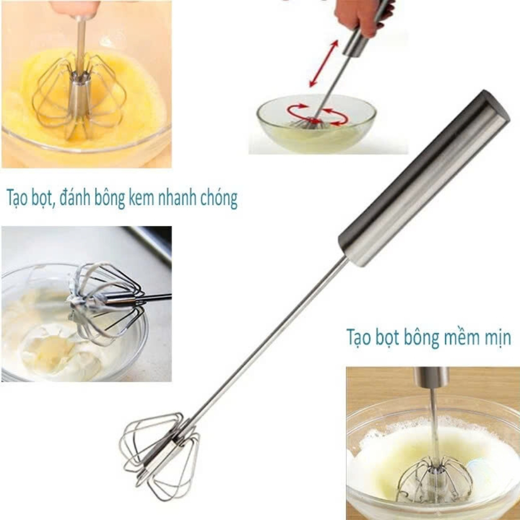 Cây Đánh Trứng Bằng Thép Không Gỉ Cây Đánh Trứng Inox Mini Cầm Tay Có Trục Xoay Bán Tự Động