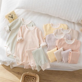 [MỚI 2025] Bộ Body Chip Cotton Mềm Mịn Thu Đông Dài Tay (Kèm Quần) Họa Tiết Caro Đáng Yêu Cho Bé