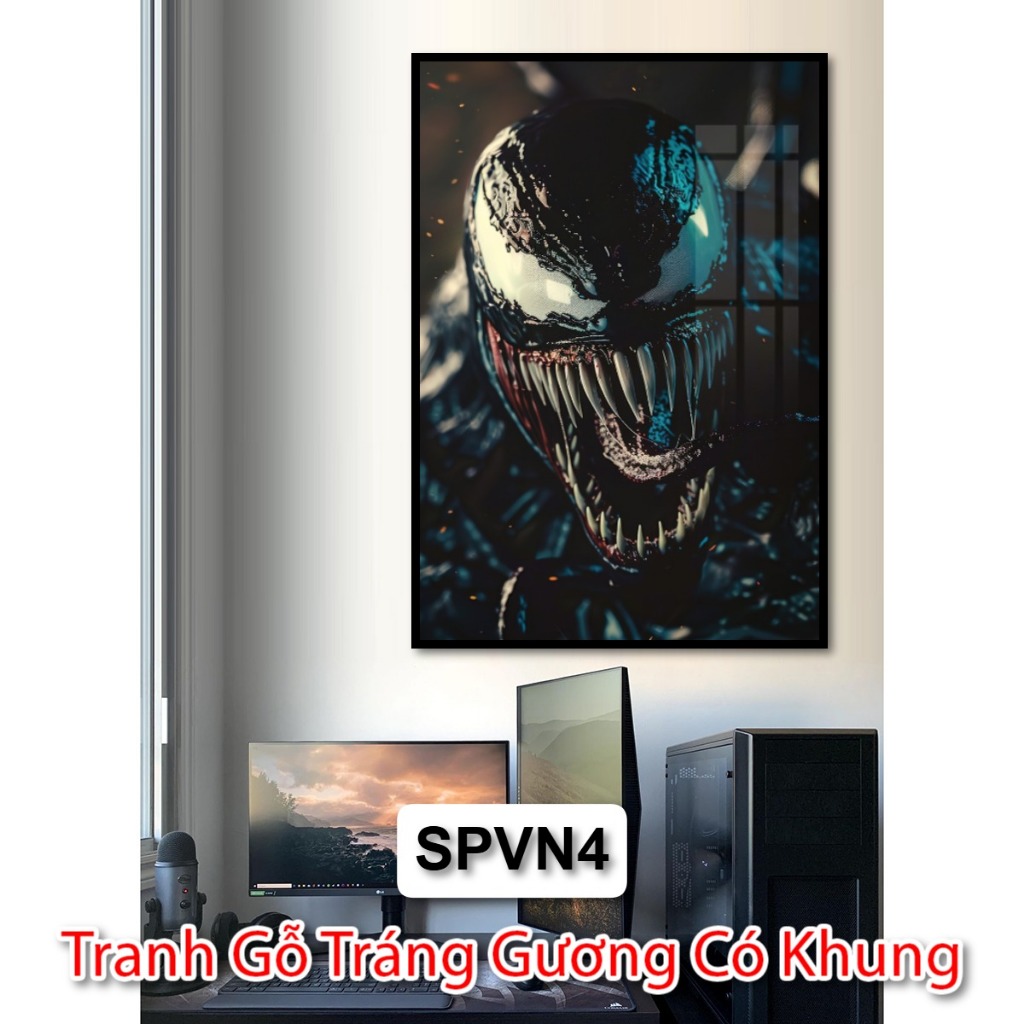 Tranh Spiderman Với Venom - Tranh Siêu Anh Hùng Tráng Gương Có Khung Trang Trí Góc Làm Việc, Decor Phòng