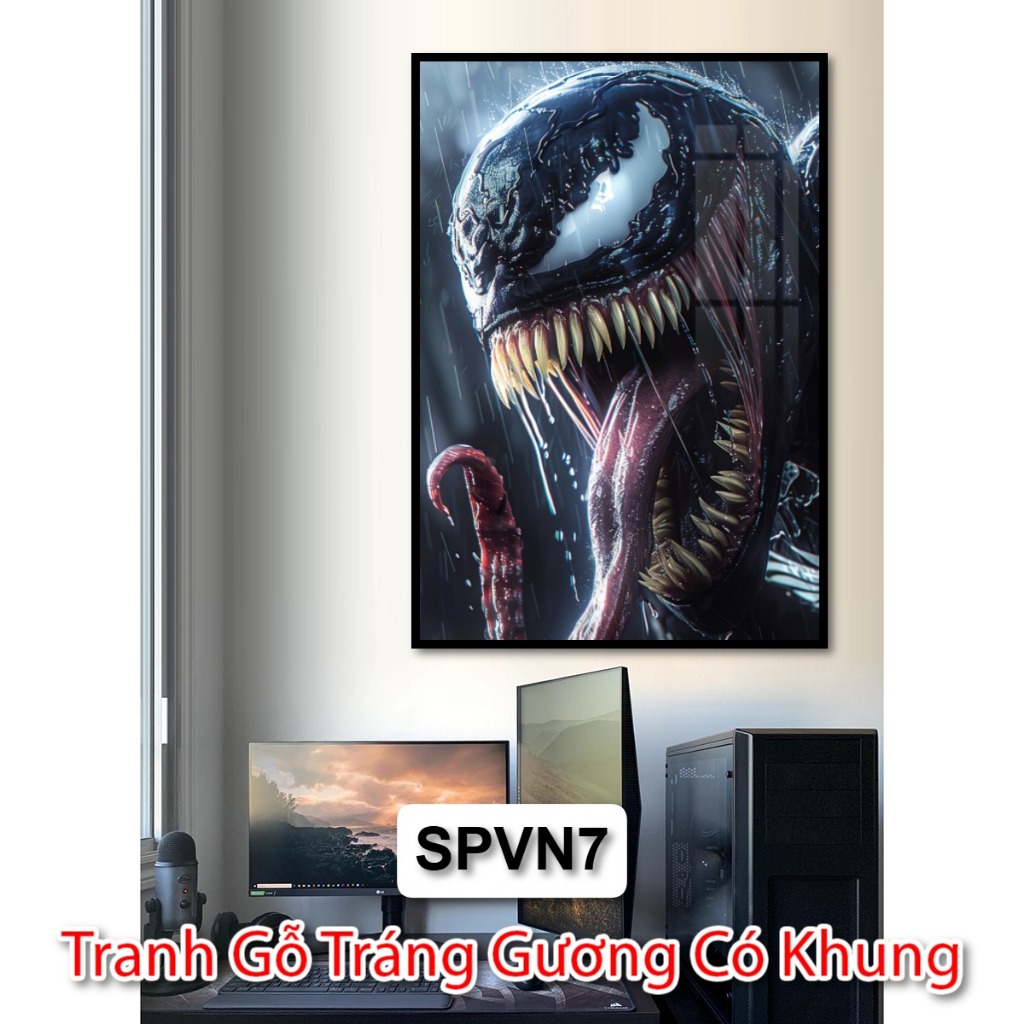 Tranh Spiderman Với Venom - Tranh Siêu Anh Hùng Tráng Gương Có Khung Trang Trí Góc Làm Việc, Decor Phòng