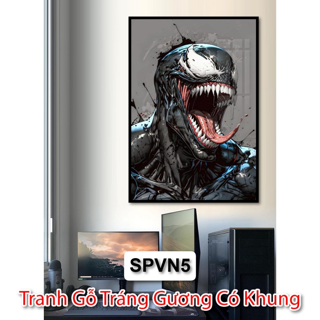 Tranh Spiderman Với Venom - Tranh Siêu Anh Hùng Tráng Gương Có Khung Trang Trí Góc Làm Việc, Decor Phòng