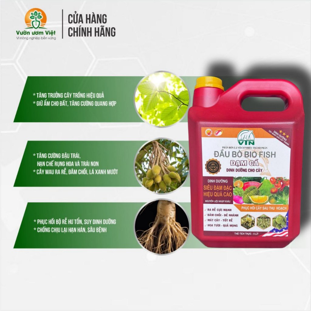 Phân bón ĐẠM CÁ BIOFISH - siêu đậm đặc, hiệu quả cao, dinh dưỡng tự nhiên cho cây trồng - 5 Lít