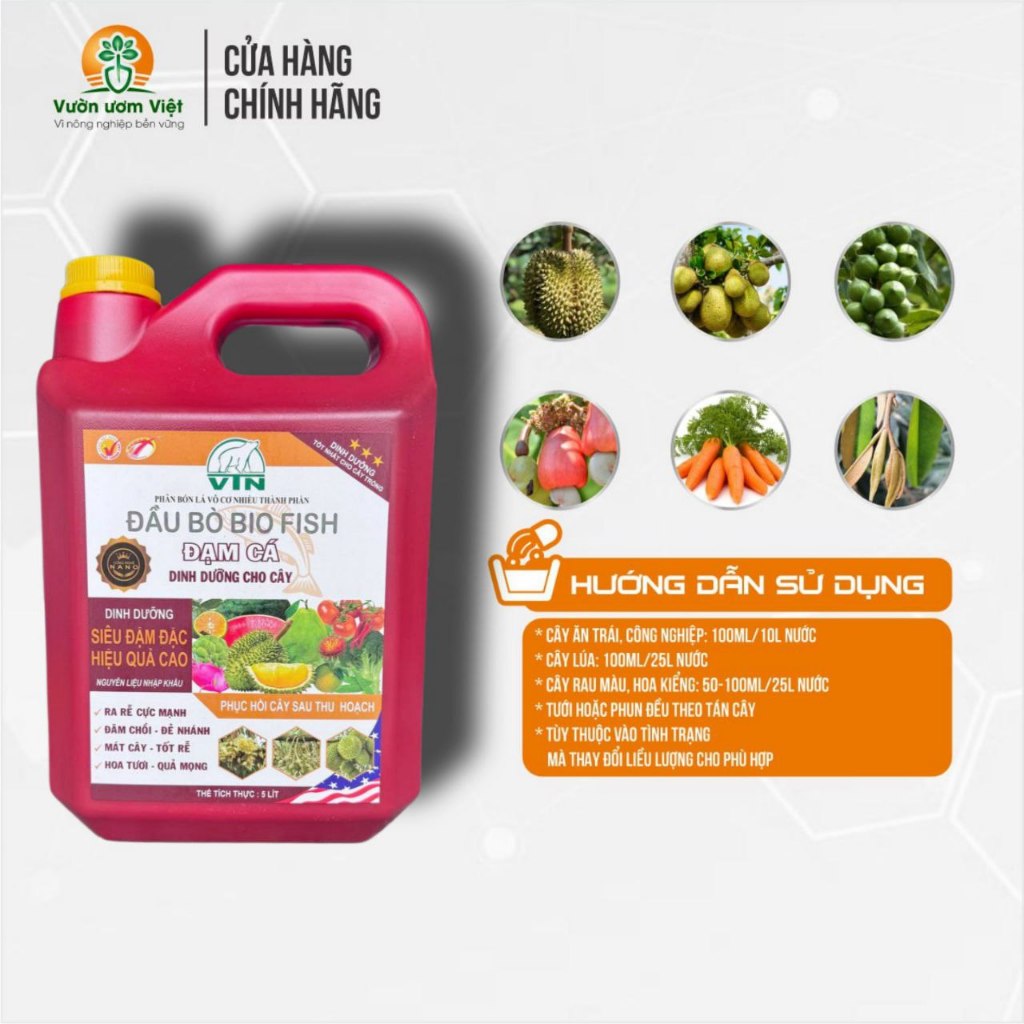 Phân bón ĐẠM CÁ BIOFISH - siêu đậm đặc, hiệu quả cao, dinh dưỡng tự nhiên cho cây trồng - 5 Lít