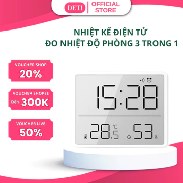 Nhiệt kế phòng, nhiệt ẩm kế chính hãng đo nhiệt độ phòng ngủ, đo độ ẩm điện tử 3 in 1 - nhiệt kế điện tử, đèn LED DETI
