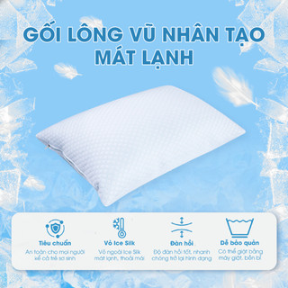 Gối lông vũ nhân tạo mát lạnh Cool Plus NIN House 50x70cm, ruột gối nằm gòn microfiber cao cấp