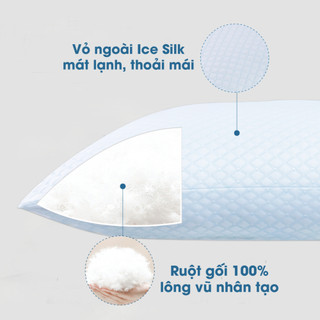 Gối lông vũ nhân tạo mát lạnh Cool Plus NIN House 50x70cm, ruột gối nằm gòn microfiber cao cấp