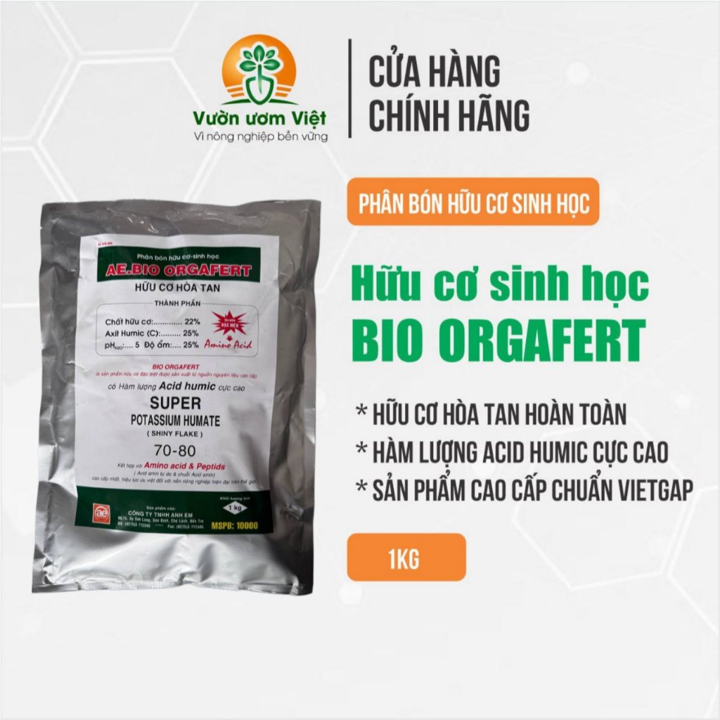 Phân bón Hữu cơ sinh học BIO ORGAFERT chứa Axit Humic đậm đặc, cây phát triển nhanh và cân đối - 1Kg