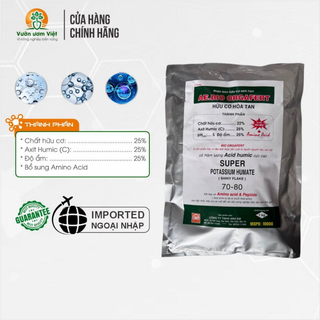 Phân bón Hữu cơ sinh học BIO ORGAFERT chứa Axit Humic đậm đặc, cây phát triển nhanh và cân đối - 1Kg