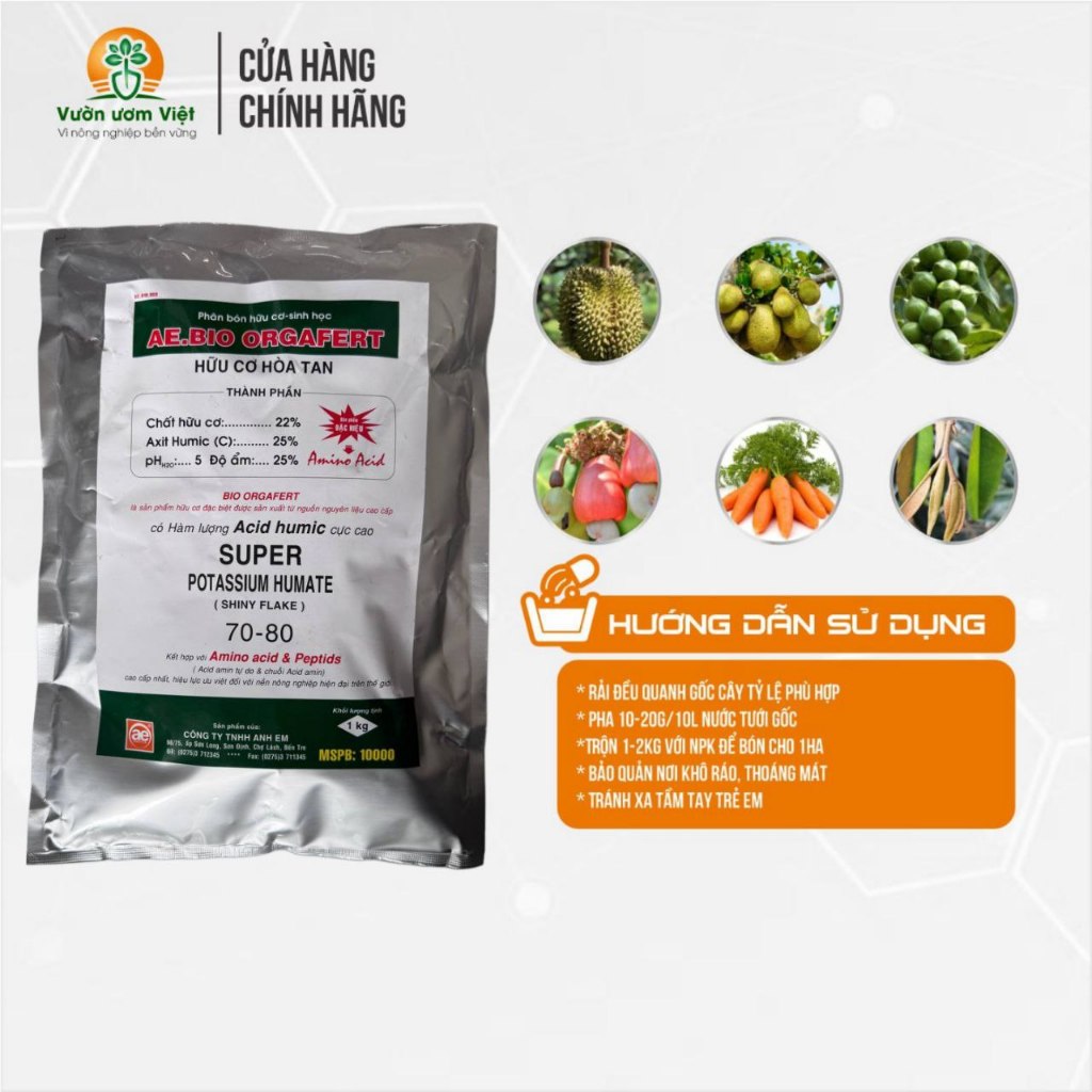 Phân bón Hữu cơ sinh học BIO ORGAFERT chứa Axit Humic đậm đặc, cây phát triển nhanh và cân đối - 1Kg