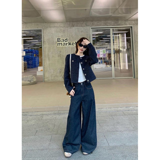 Áo khoác dạ tweed xanh than dáng ngắn