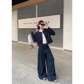 Áo khoác dạ tweed xanh than dáng ngắn