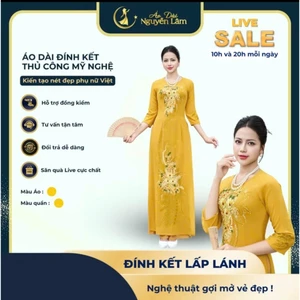 A69 Vàng Đồng - Áo Dài Lụa Đính Hoa Vẽ Thủ Công Lấp Lánh [Co Giãn Nhẹ, Thấm Hút] Nữ Women Dress