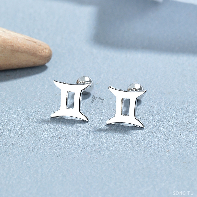 Khuyên tai thanh thẳng nam bạc 925 thiết kế mặt 12 cung hoàng đạo (1 chiếc) KN143 | GEMY SILVER