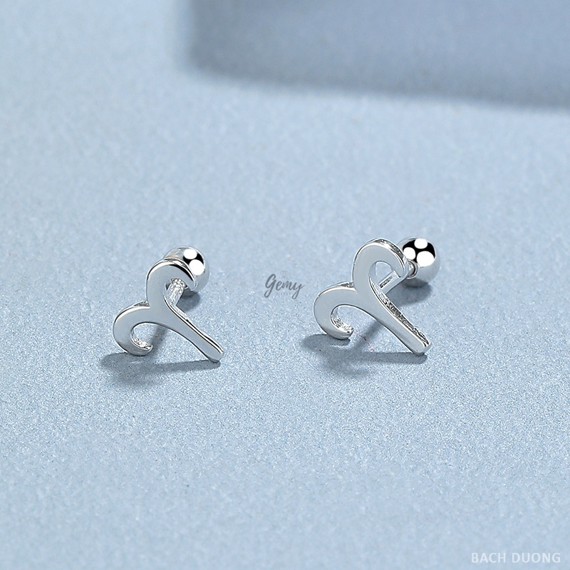 Khuyên tai thanh thẳng nam bạc 925 thiết kế mặt 12 cung hoàng đạo (1 chiếc) KN143 | GEMY SILVER