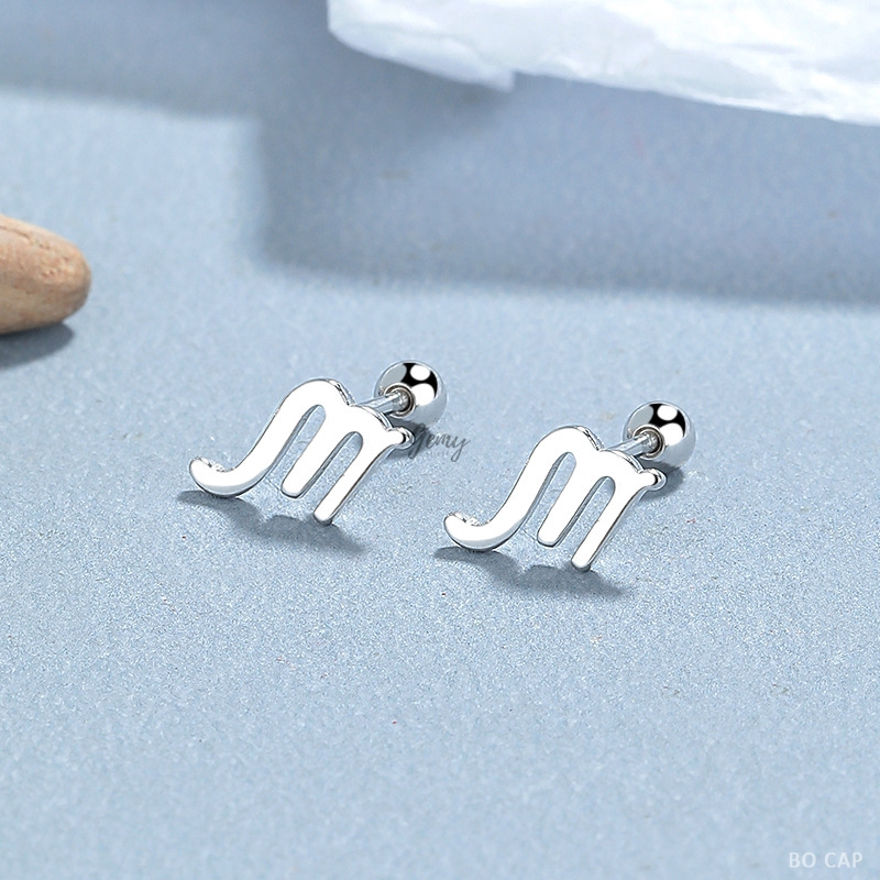 Khuyên tai thanh thẳng nam bạc 925 thiết kế mặt 12 cung hoàng đạo (1 chiếc) KN143 | GEMY SILVER