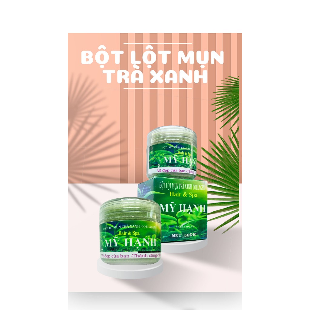 Bột lột mụn trà xanh collagen Mỹ Hạnh ,làm sạch mụn cám mụn đầu đen ,chất bả nhờn ,50g