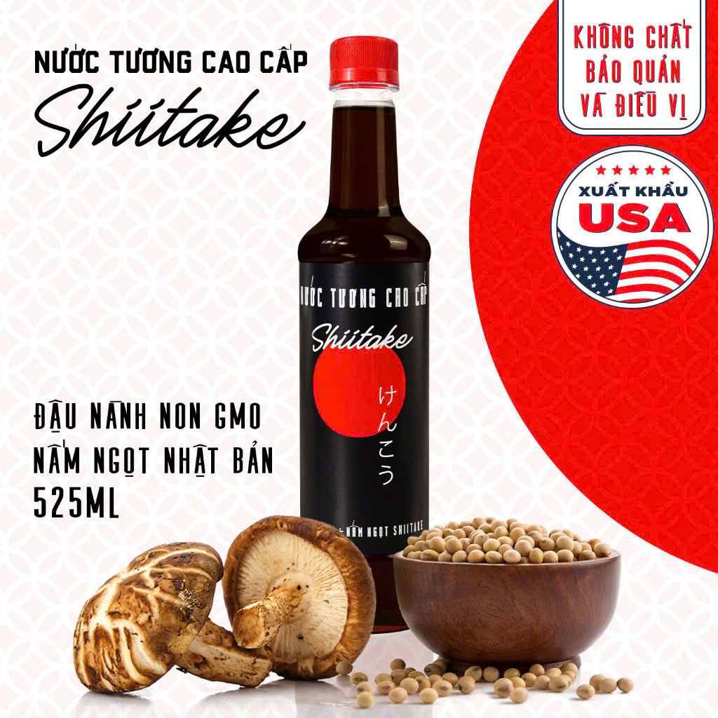 Ảnh Nước tương cao cấp Shiitake lên men tự nhiên từ đậu nành và nấm ngọt Shiitake, chai nhựa Làng Chài Xưa 1