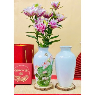 Bình, lọ hoa đắp nổi nhiều hoạ tiết 3D, vành miệng chỉ vàng cao 30cm - Gốm sứ Bát Tràng - Gốm Việt