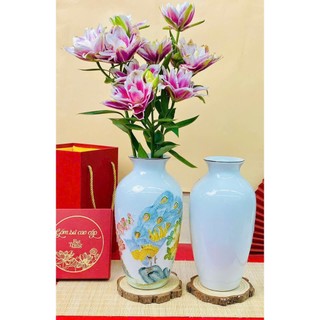 Bình, lọ hoa đắp nổi nhiều hoạ tiết 3D, vành miệng chỉ vàng cao 30cm - Gốm sứ Bát Tràng - Gốm Việt