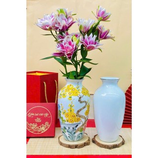 Bình, lọ hoa đắp nổi nhiều hoạ tiết 3D, vành miệng chỉ vàng cao 30cm - Gốm sứ Bát Tràng - Gốm Việt