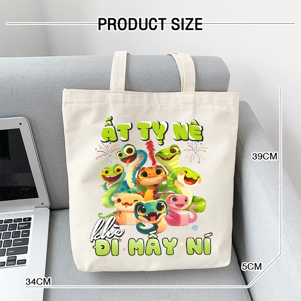 Túi tote Tết Việt Nam vui nhộn - Túi vải canvas đi chơi đi học thời trang, làm quà tặng kích thước 35x40