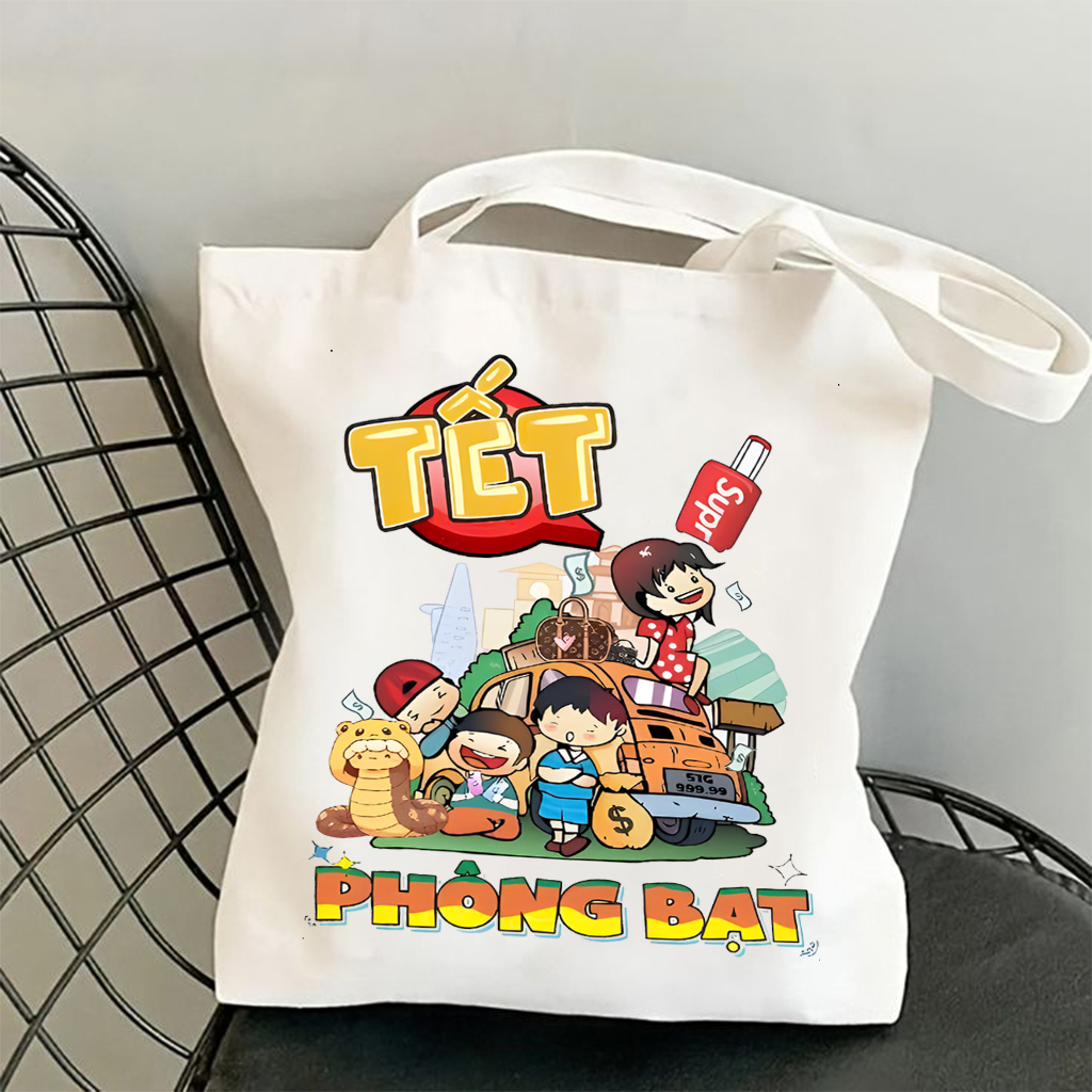 Túi tote Tết Việt Nam vui nhộn - Túi vải canvas đi chơi đi học thời trang, làm quà tặng kích thước 35x40