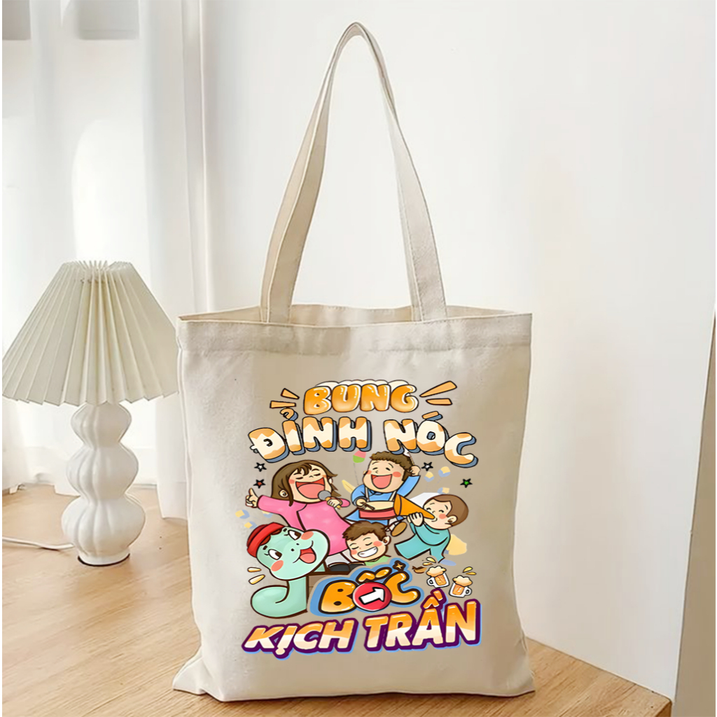 Túi tote Tết Việt Nam vui nhộn - Túi vải canvas đi chơi đi học thời trang, làm quà tặng kích thước 35x40