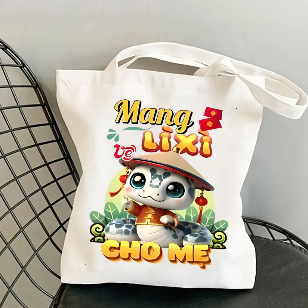 Túi tote Tết Việt Nam vui nhộn - Túi vải canvas đi chơi đi học thời trang, làm quà tặng kích thước 35x40