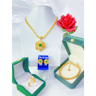 Các mẫu bộ trang sức bốn món dây chuyền kết mắt trái tim cam các loại mặt đá xanh đỏ trắng cho nữ