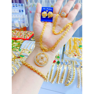 Các mẫu bộ trang sức bốn món dây chuyền kết mắt trái tim cam các loại mặt đá xanh đỏ trắng cho nữ