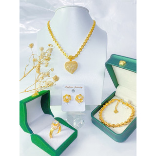 Các mẫu bộ trang sức bốn món dây chuyền kết mắt trái tim cam các loại mặt đá xanh đỏ trắng cho nữ