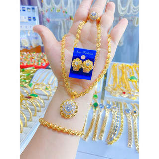 Các mẫu bộ trang sức bốn món dây chuyền kết mắt trái tim cam các loại mặt đá xanh đỏ trắng cho nữ