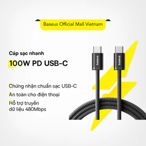 Cáp sạc nhanh Baseus 100W PD USB-C sang USB-C, Sạc nhanh cho Phon.e 15, M.ac, Sa.m.sung và các thiết bị tương tự