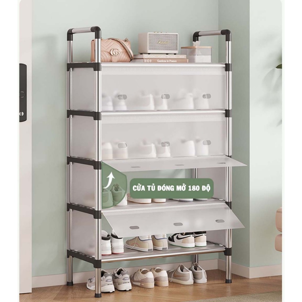 Giá để giày dép kệ inox chống bụi 5 tầng