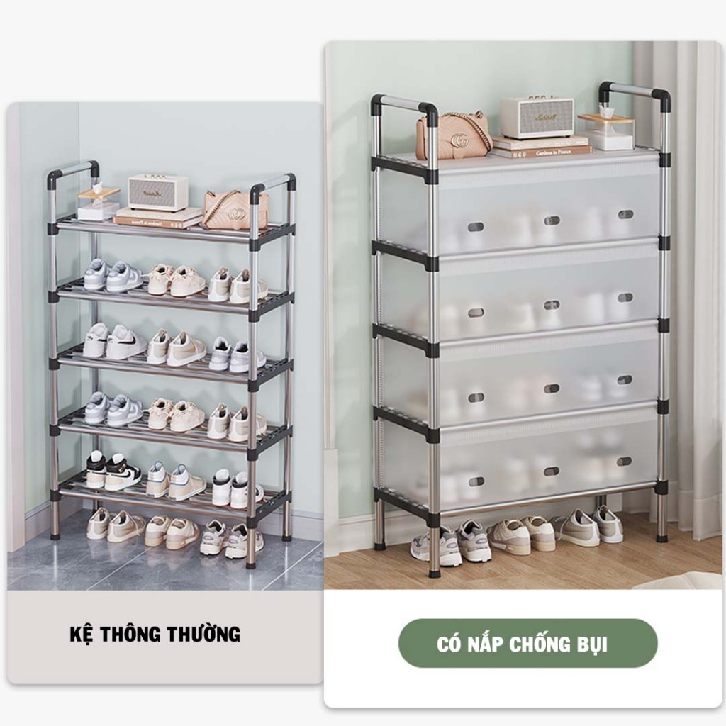 Giá để giày dép kệ inox chống bụi 5 tầng