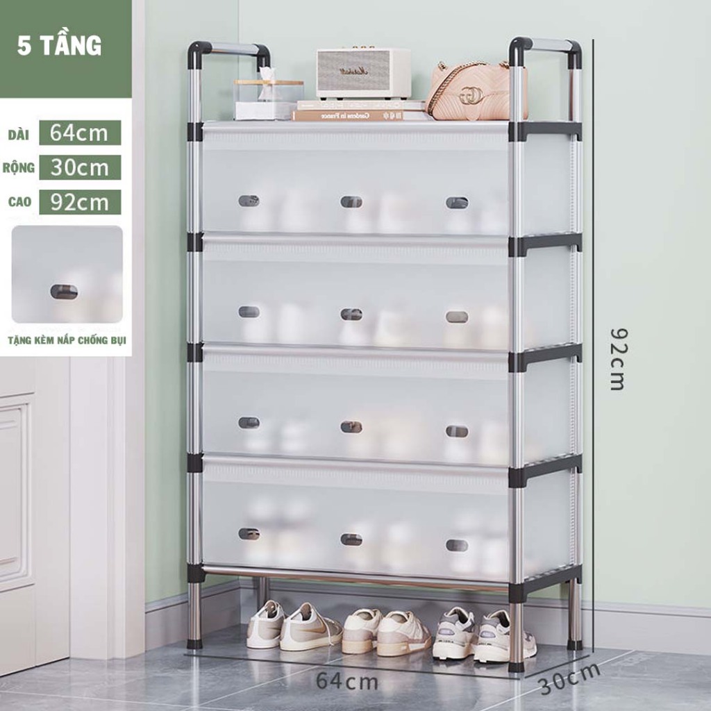 Giá để giày dép kệ inox chống bụi 5 tầng