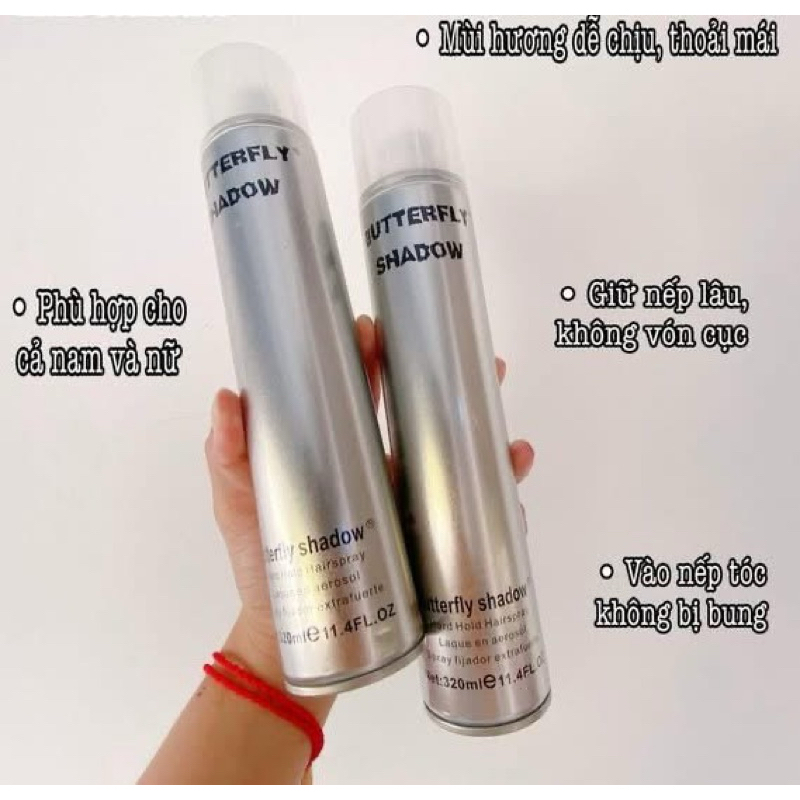 Keo xịt tóc vỏ bạc Butterfly Shadow, giữ nếp tóc lâu, mùi hương dễ chịu.